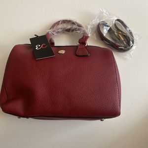 Elegant Ella Charles Women's Red Faux Leather Handbag With Adjustable Strap‎